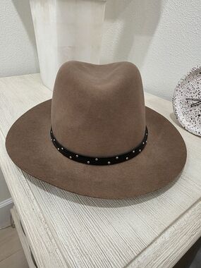 rag & bone Brown Felt Fedora with Studded Black Band